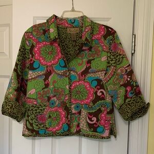 Peck&Peck Quilted Reversible Jacket Casual Statement PinkGreenBrown Artsy